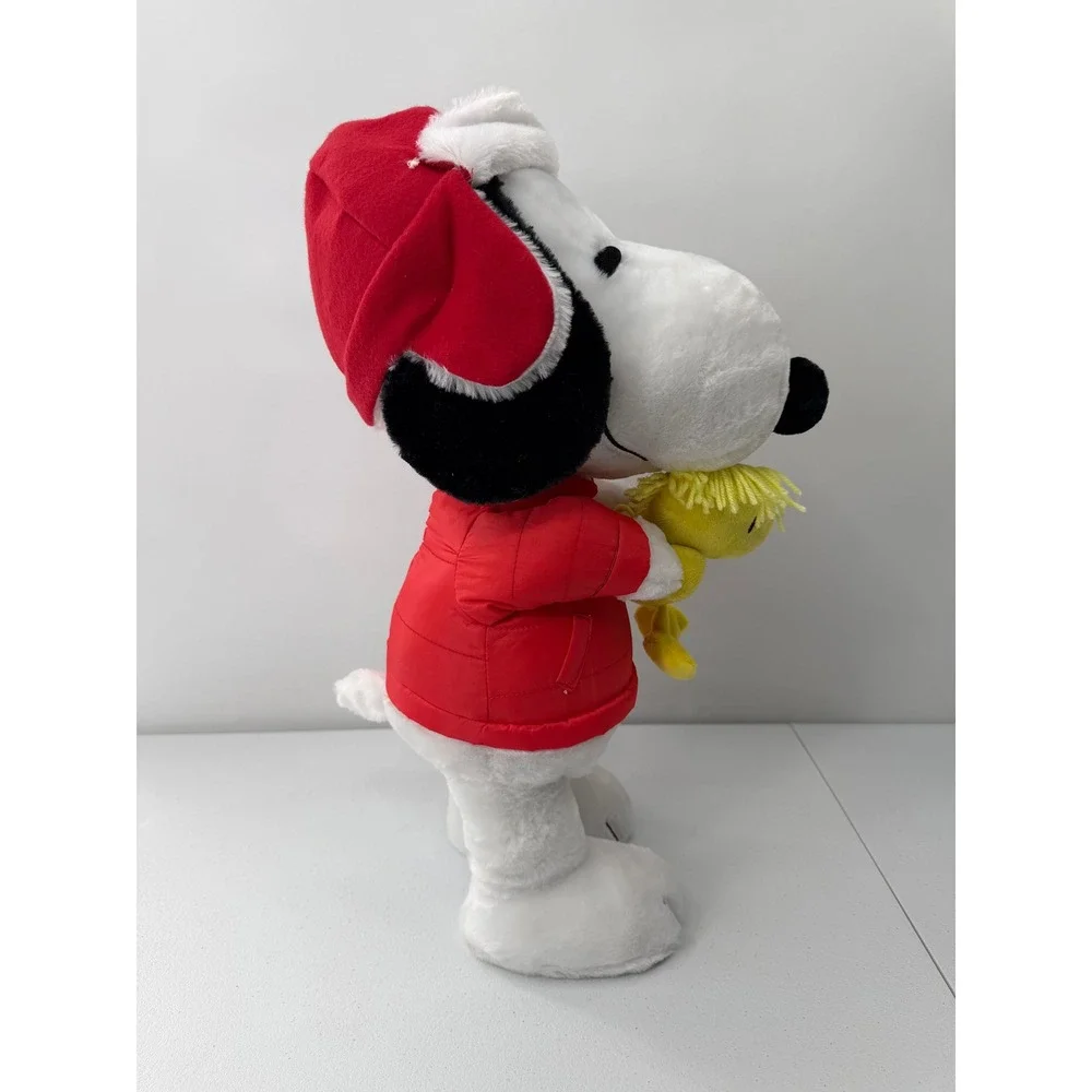 Peanuts Snoopy Plush Holiday Red Puffer Jacket Santa Hat Woodstock 21in Gemmy